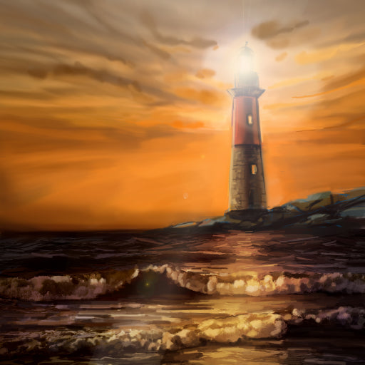 Square Canvas Lighthouse & Ocean Painting High Quality Print 100% Australian Made