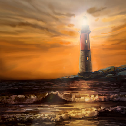 Square Canvas Lighthouse & Ocean Painting High Quality Print 100% Australian Made