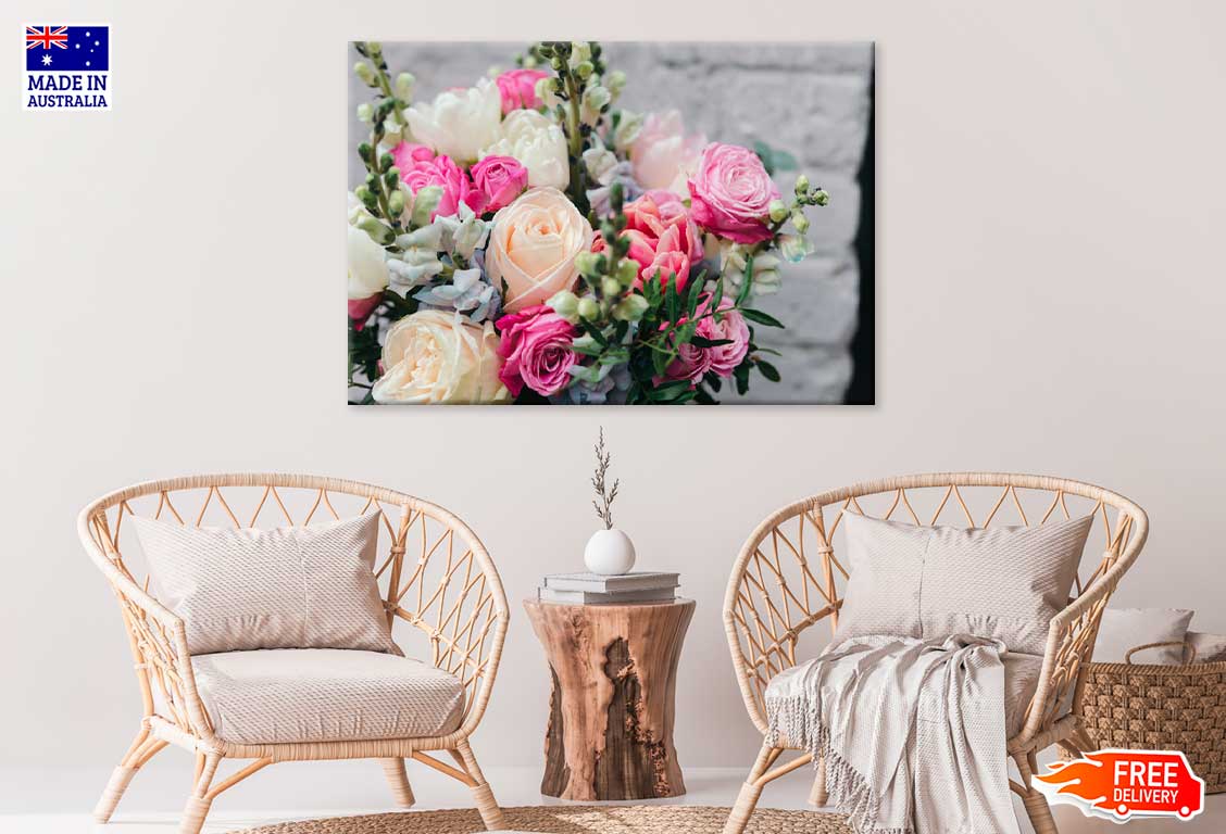 Beige & Pink Roses Bouquet View Photograph Print 100% Australian Made