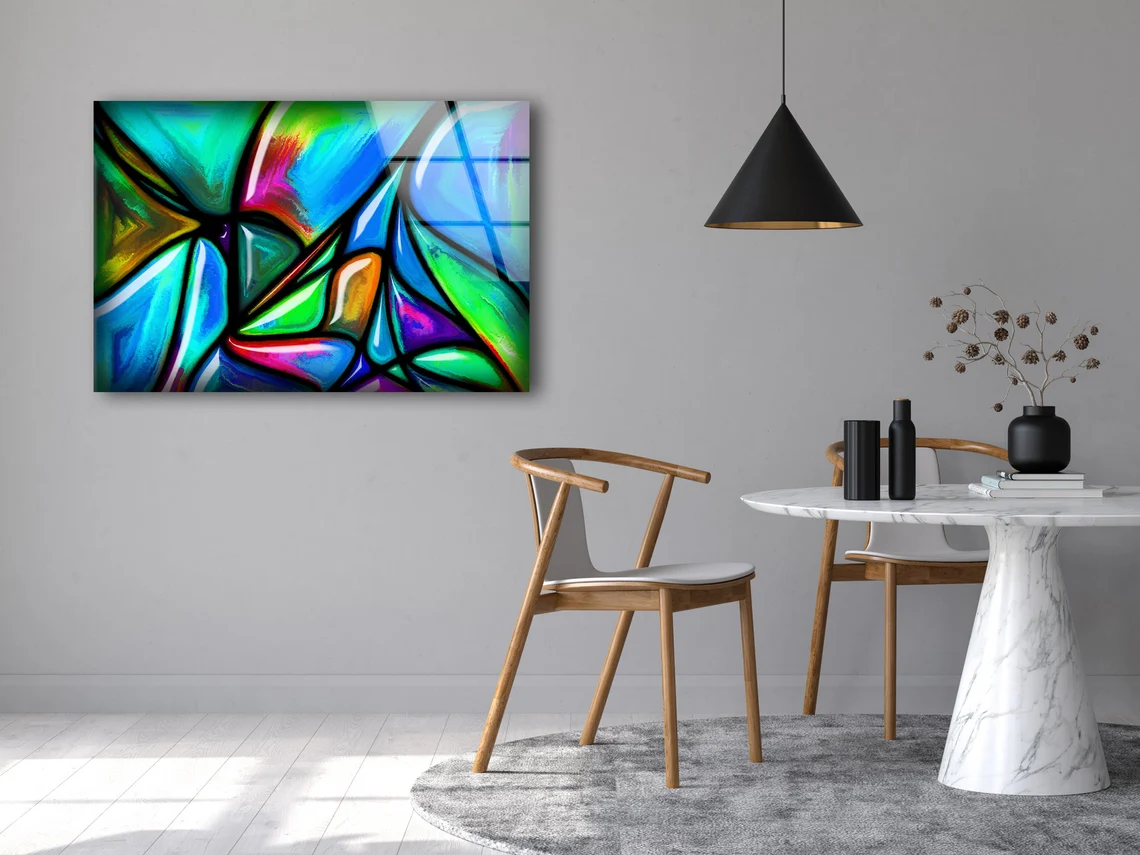 Blue Green & Pink Abstract Design Acrylic Glass Print Tempered Glass Wall Art 100% Made in Australia Ready to Hang