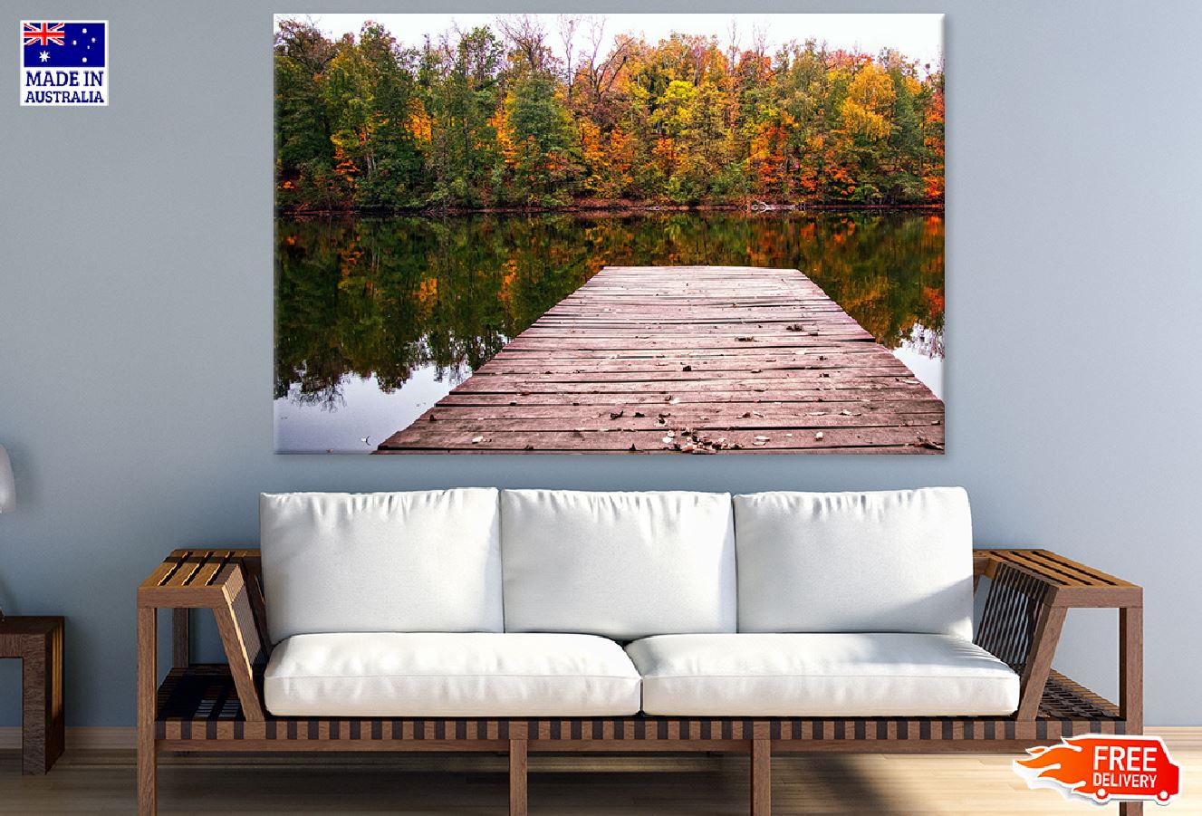 Wooden Pier Over Lake Near Forest Photograph Print 100% Australian Made