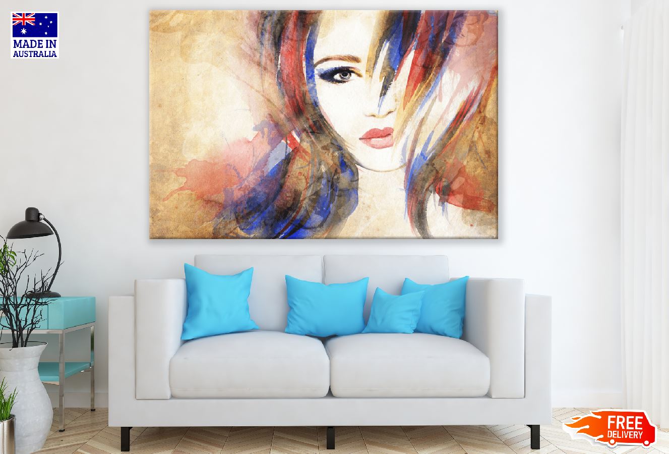 Woman Face with Colorful Hair Abstract Watercolor Painting Print 100% Australian Made