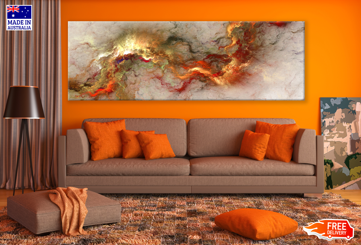 Panoramic Canvas Red Gold Abstract Design High Quality 100% Australian made wall Canvas Print ready to hang