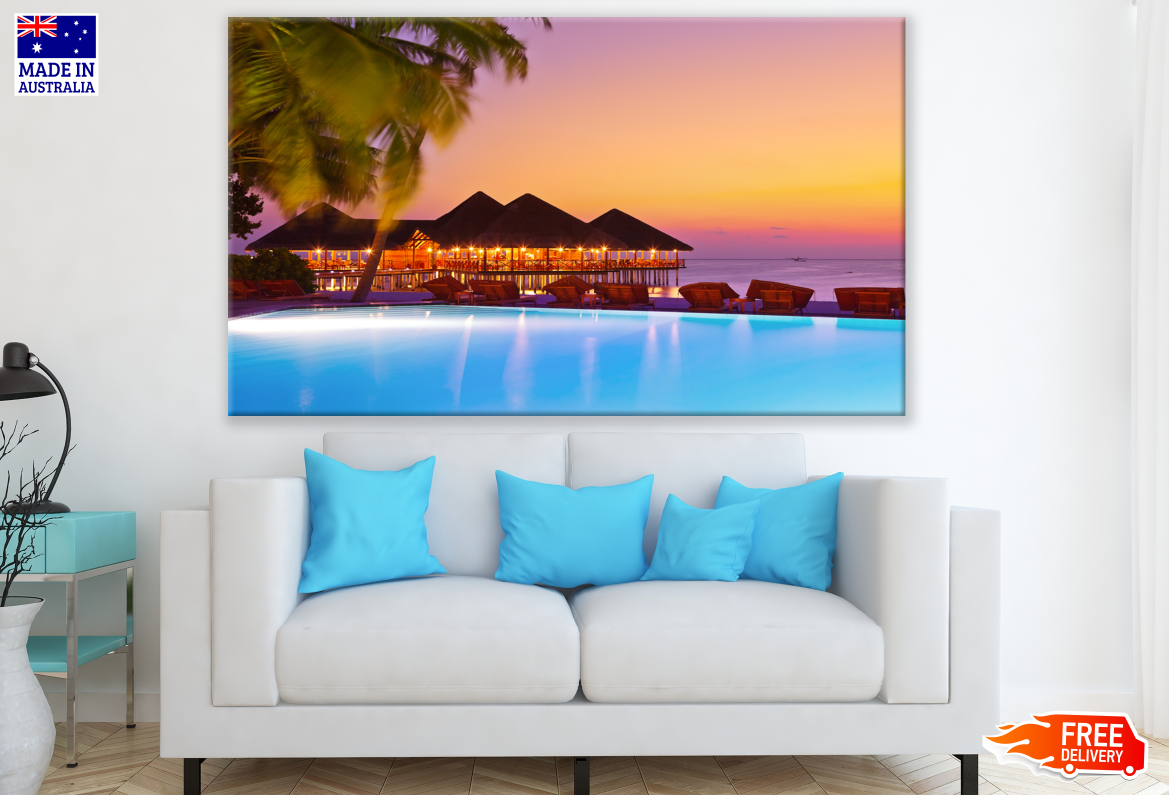 Beach & Pool View with Huts Photograph Print 100% Australian Made