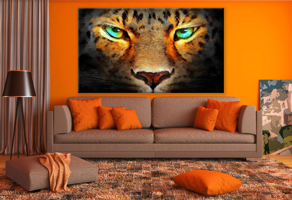 Leopard Face Portrait Blue Eyes Oil Painting Print 100% Australian Made