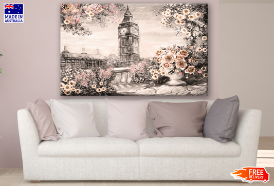 Big Ben Clock & Floral Painting Print 100% Australian Made