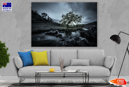 Trees on Mountain wit Dark Clouds Photograph Print 100% Australian Made