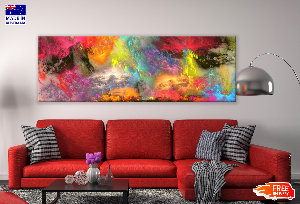 Panoramic Canvas Colourful Abstract Design High Quality 100% Australian made wall Canvas Print ready to hang