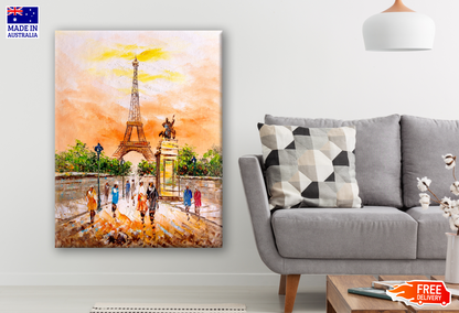 Eiffel Tower People Walking Painting Print 100% Australian Made