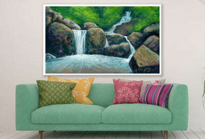 Beautiful Waterfall Scenery Oil Painting Print 100% Australian Made