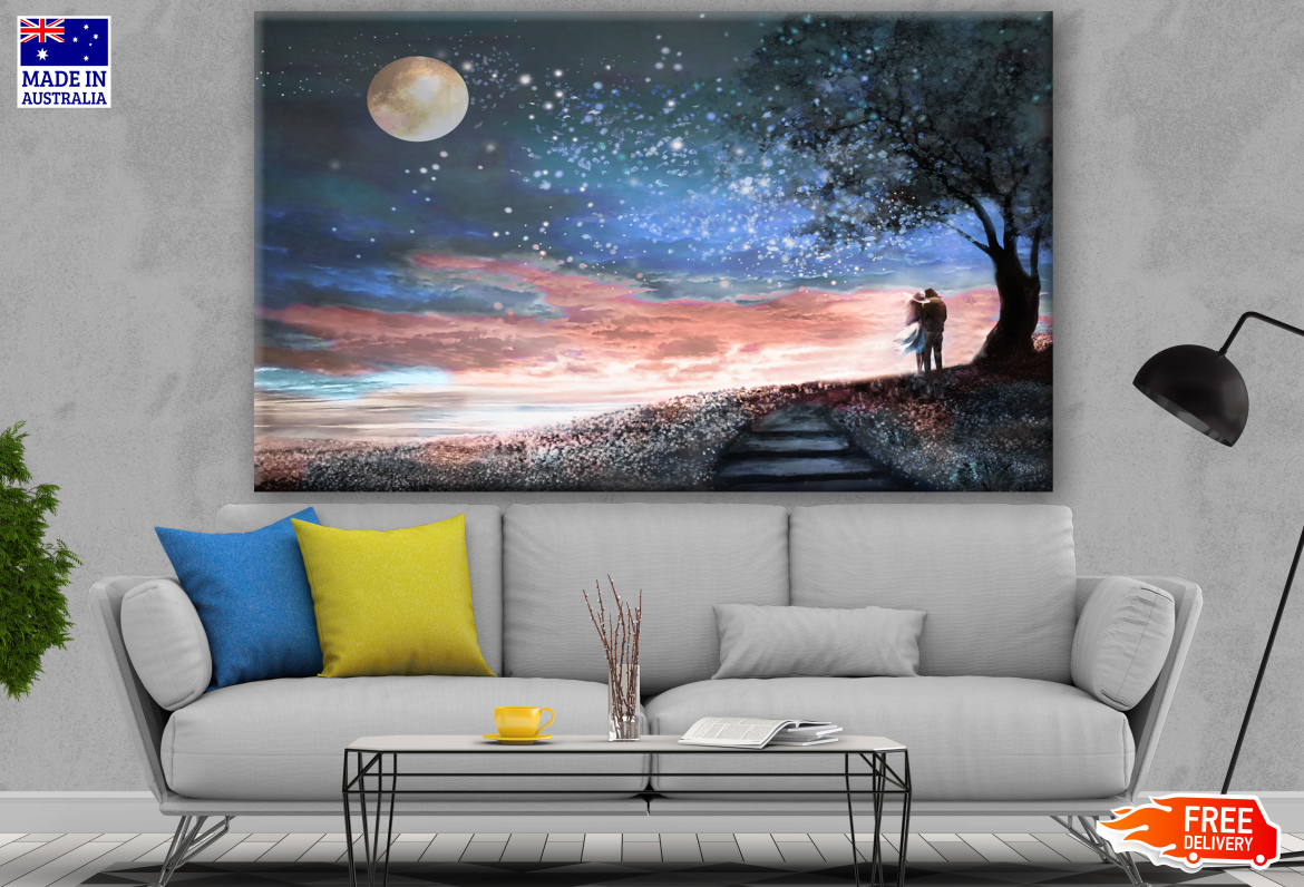 Couple Near Tree Space Sky Painting Print 100% Australian Made