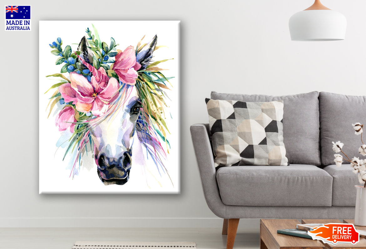 Horse Portrait Floral Headdress Painting Print 100% Australian Made