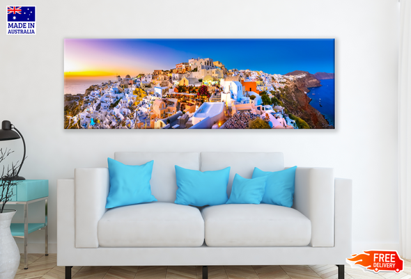 Panoramic Canvas Greece Building Landscape High Quality 100% Australian made wall Canvas Print ready to hang