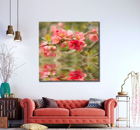 Square Canvas Blossom Flowers Reflection On Water Photograph High Quality Print 100% Australian Made
