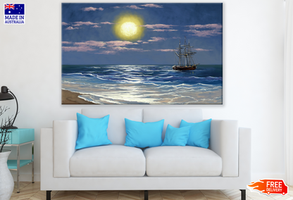 Ship Sailing on the Sea Moonlight Painting Print 100% Australian Made