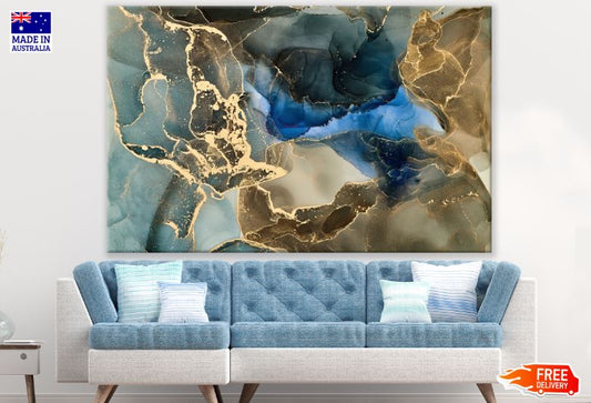 Grey Blue & Gold Abstract Design Print 100% Australian Made