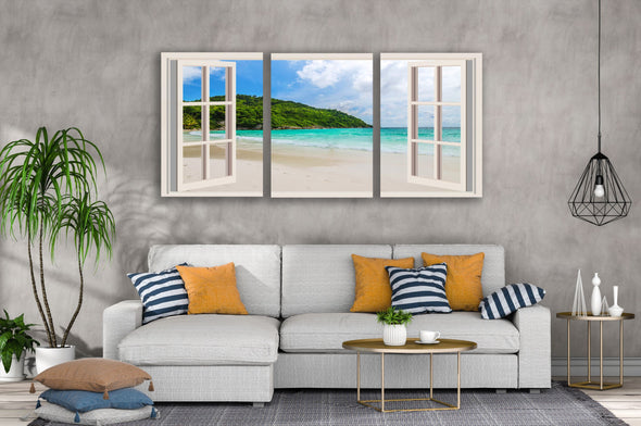3 Set of Sea View Through Window Photograph High Quality Print 100% Australian Made Wall Canvas Ready to Hang