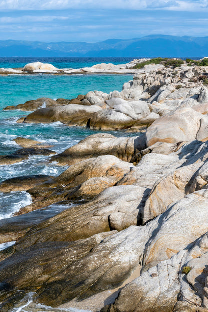 Aegean Sea Coast with Rocks View Photograph Print 100% Australian Made