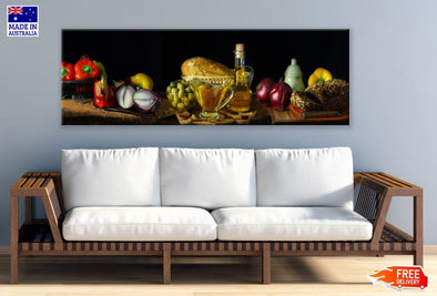 Panoramic Canvas Vegetables & Bread Photograph High Quality 100% Australian made wall Canvas Print ready to hang