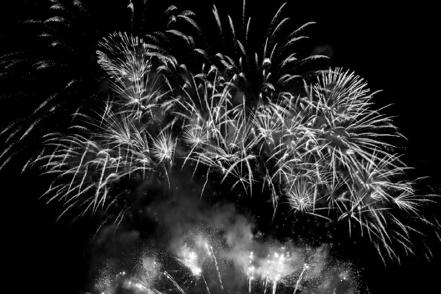 Fireworks on Sky B&W Photograph Print 100% Australian Made