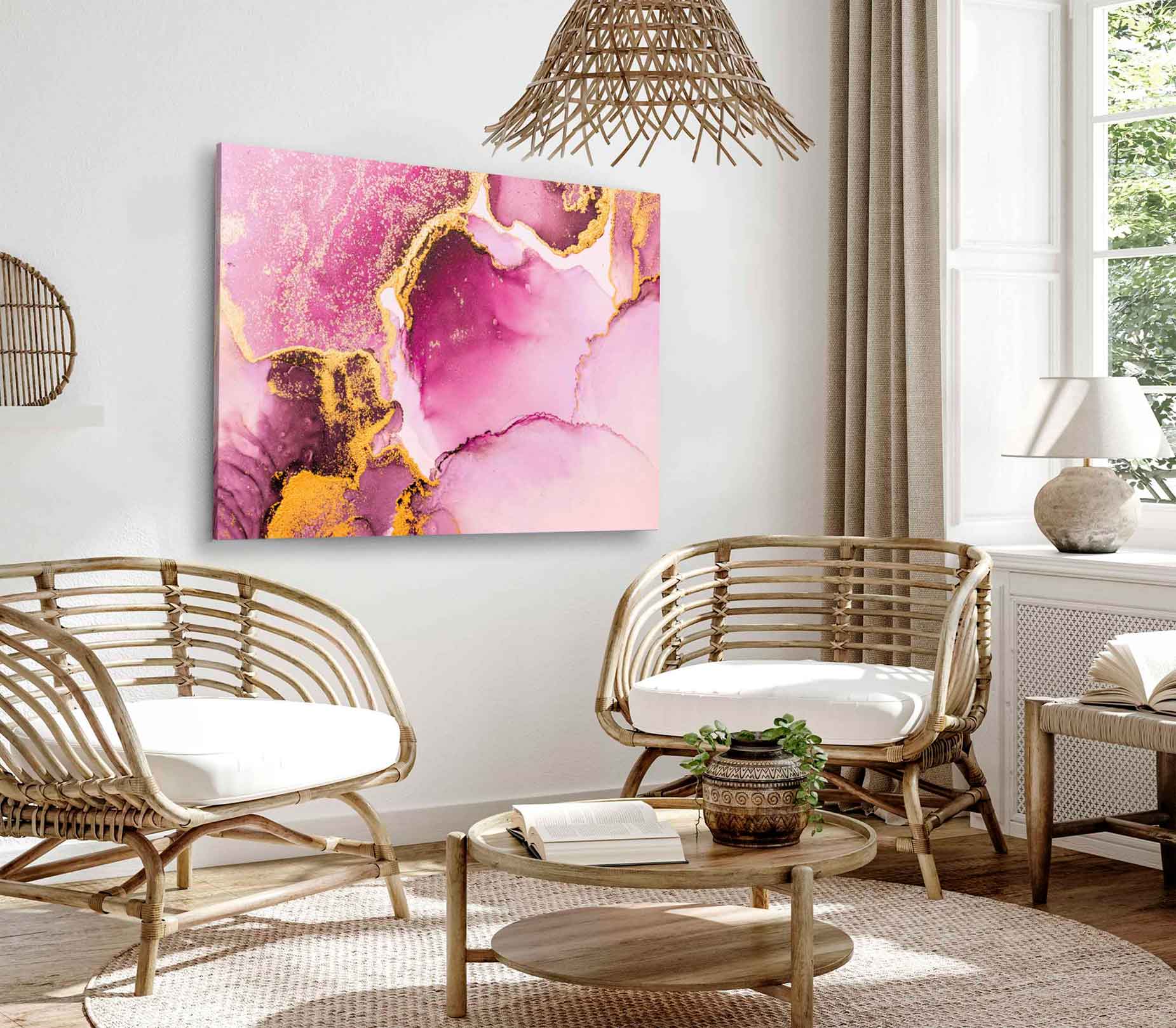 Bella Home Pink Gold Liquid Ink Abstract Art Print Canvas Ready to hang