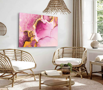 Bella Home Pink Gold Liquid Ink Abstract Art Print Canvas Ready to hang