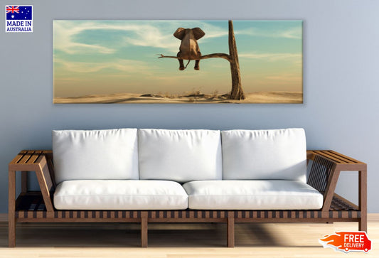 Panoramic Canvas Elephant on a Tree High Quality 100% Australian made wall Canvas Print ready to hang