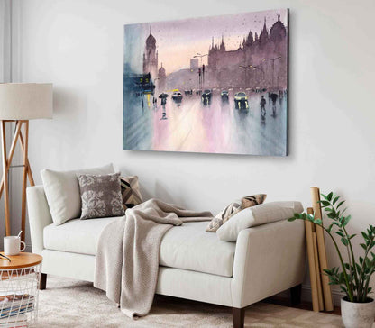 Bella Home Rainy Cityscape Painting Mumbai Print Canvas Ready to hang