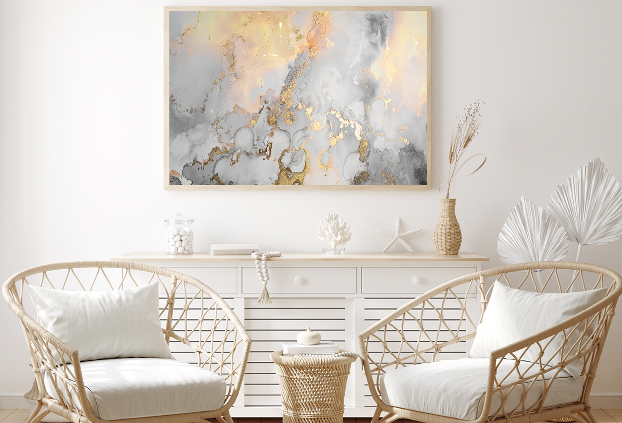 Gray Yellow & Gold Abstract Design Home Decor Premium Quality Poster Print Choose Your Sizes