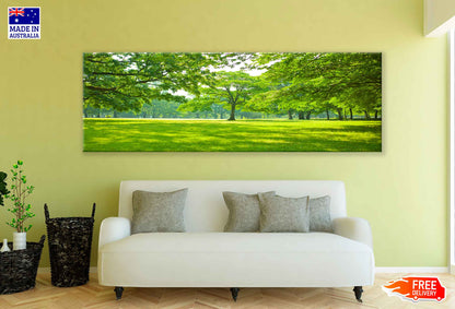 Panoramic Canvas Sunny Garden With Big Trees High Quality 100% Australian Made Wall Canvas Print Ready to Hang