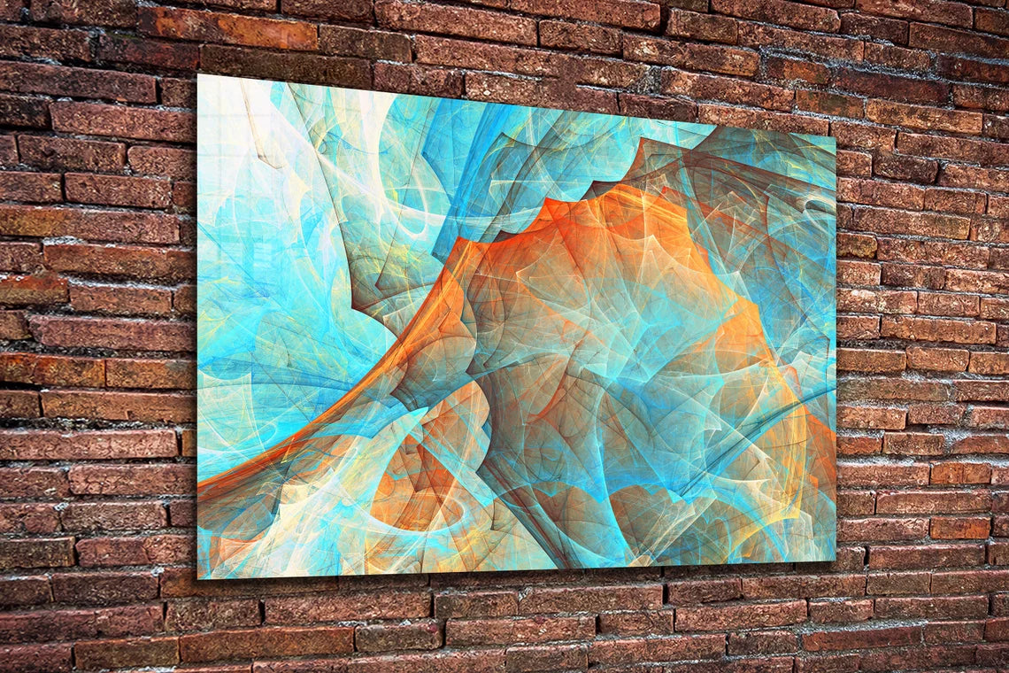 Blue Orange Abstract Print Tempered Glass Wall Art 100% Made in Australia Ready to Hang