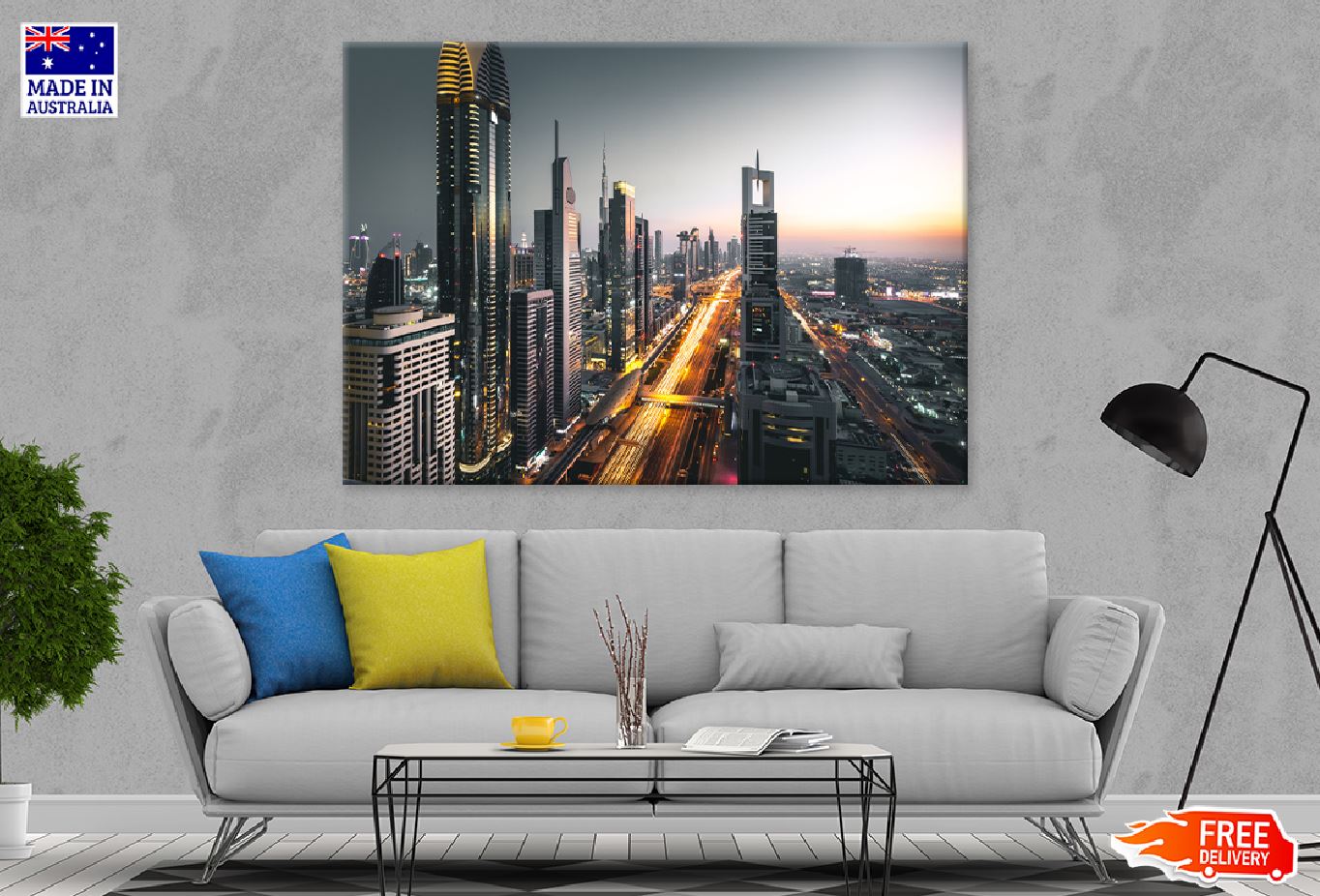 Dubai City Skyline Traffic View Photograph Print 100% Australian Made