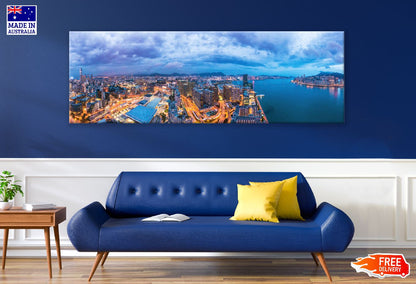 Panoramic Canvas Hong Kong Night City View Photograph High Quality 100% Australian Made Wall Canvas Print Ready to Hang