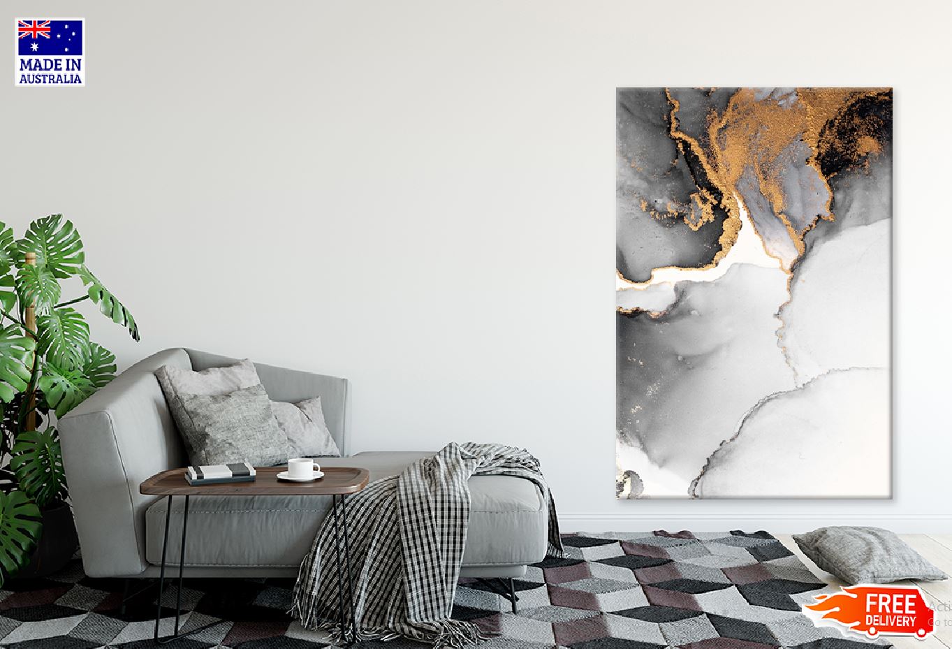 Black Gold Marble Liquid Abstract Design Print 100% Australian Made