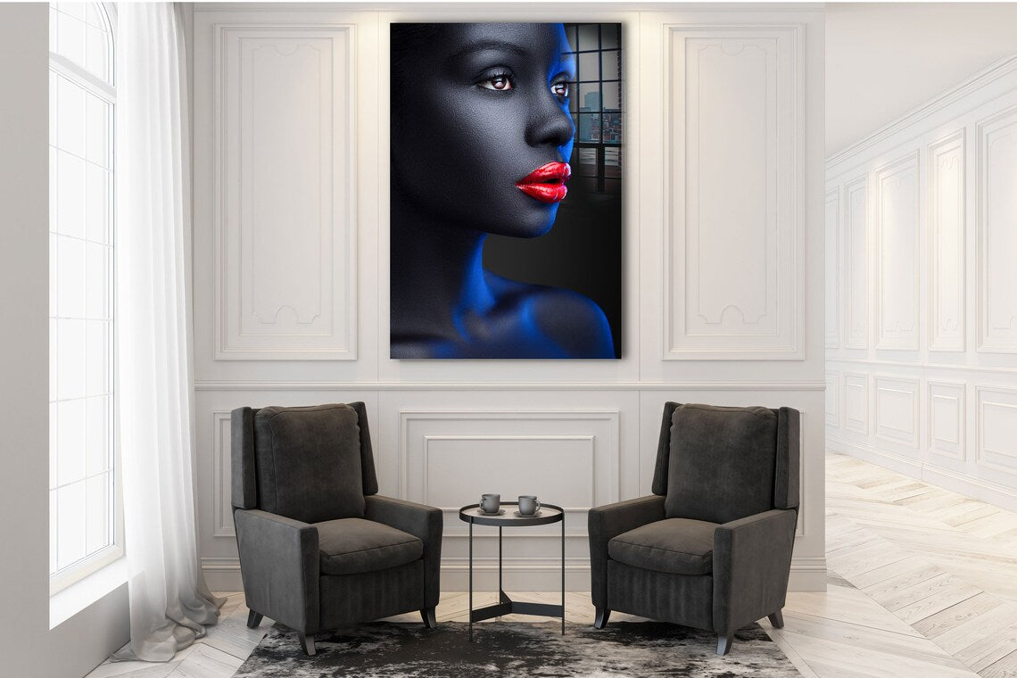 Glamour Red Lips Girl Print Tempered Glass Wall Art 100% Made in Australia Ready to Hang