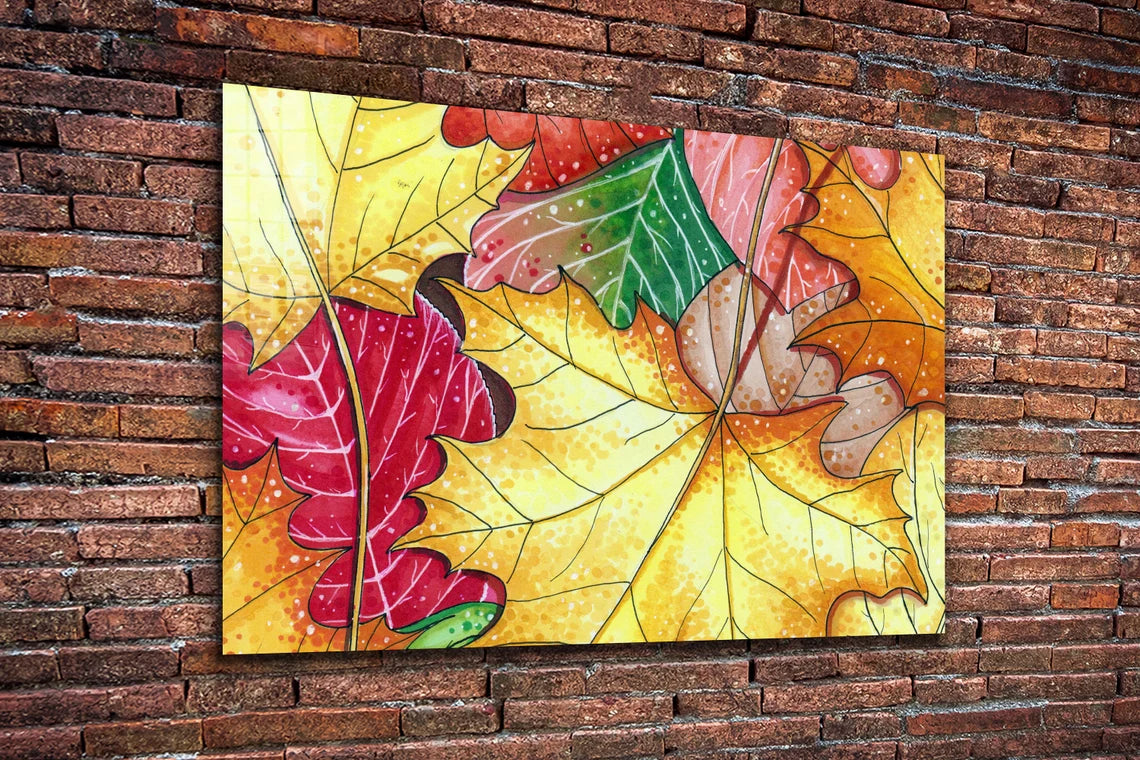 Colorful Autumn Leaves Print Tempered Glass Wall Art 100% Made in Australia Ready to Hang