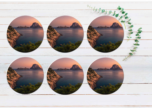 Relaxing Mediterranean Sea in Ibiza Coasters Wood & Rubber - Set of 6 Coasters