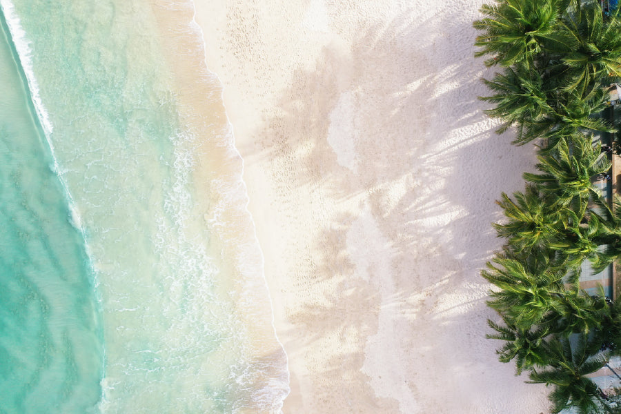 White Sand Sea Palm Trees Aerial View Photograph Print 100% Australian Made