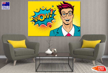 Wow Quote & Happy Man Illustration Print 100% Australian Made