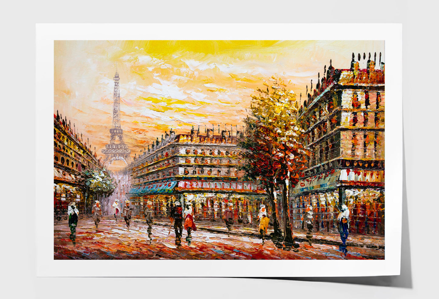 Eiffle Tower People Walking on Street Oil Painting Wall Art Limited Edition High Quality Print Unframed Roll Canvas None