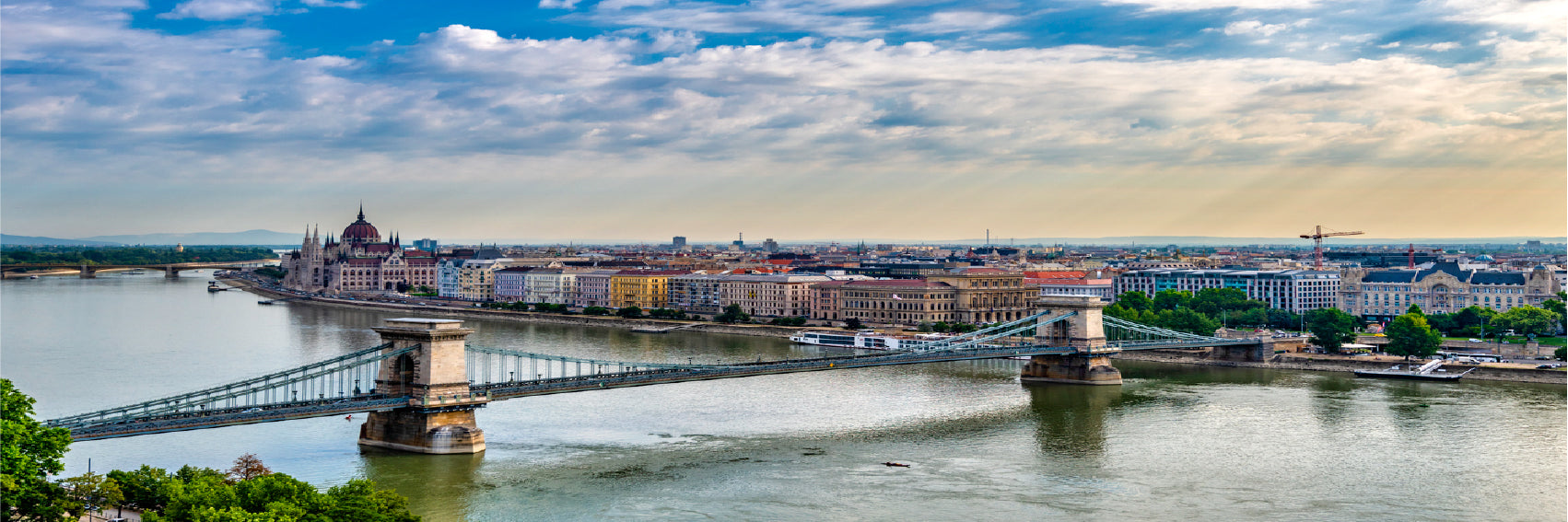 Panoramic Canvas Budapest with Bridge Sky View High Quality 100% Australian Made Wall Canvas Print Ready to Hang