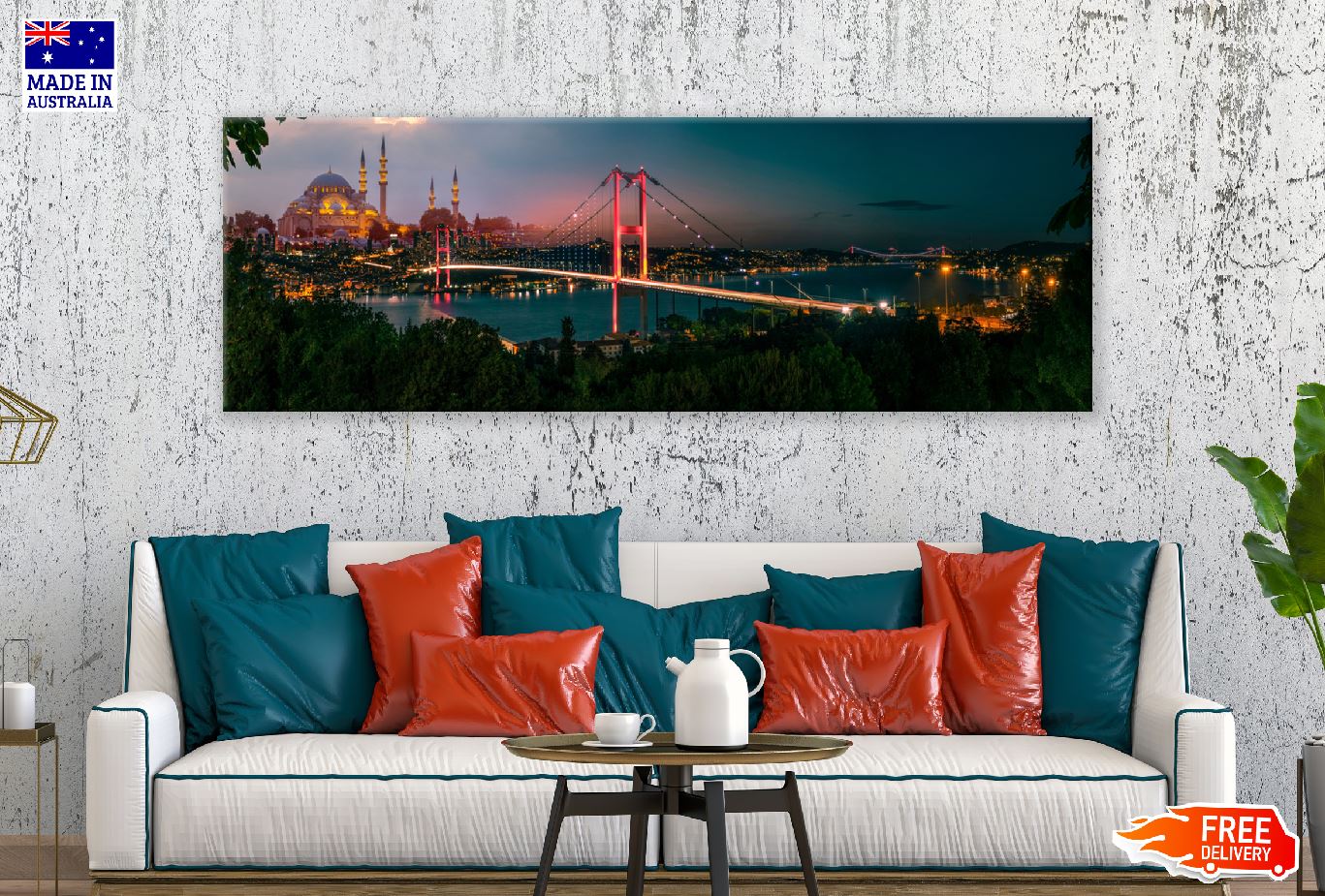 Panoramic Canvas Istanbul Bosphorus Bridge Night Photograph High Quality 100% Australian Made Wall Canvas Print Ready to Hang