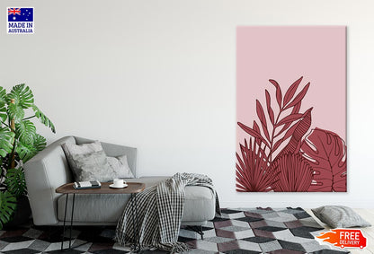 Maroon Leaves & Pink Background Line Art Print 100% Australian Made