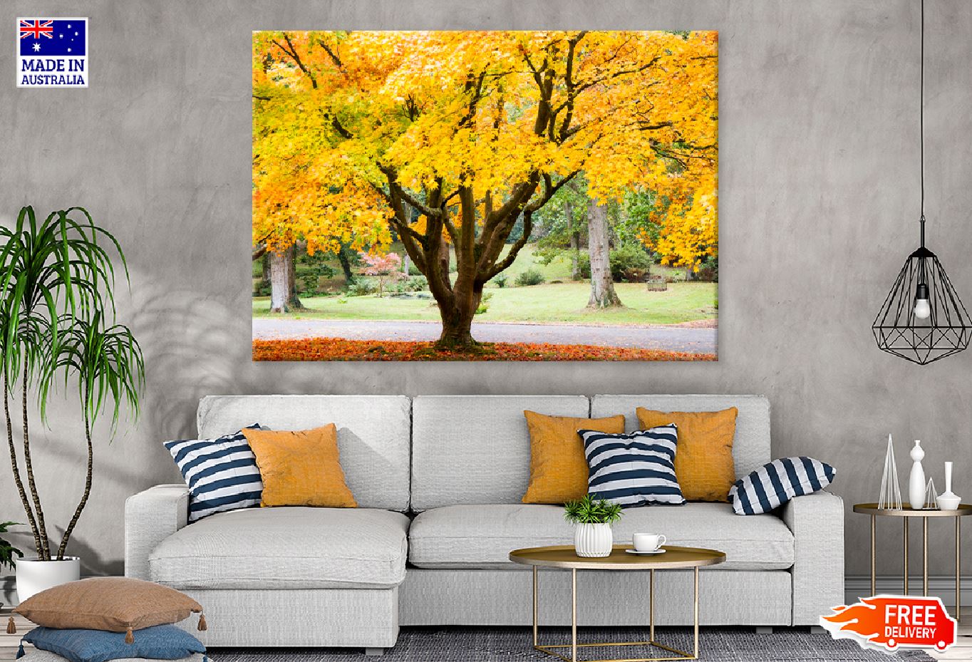 Yellow Maple Tree Near Pathway Photograph Print 100% Australian Made