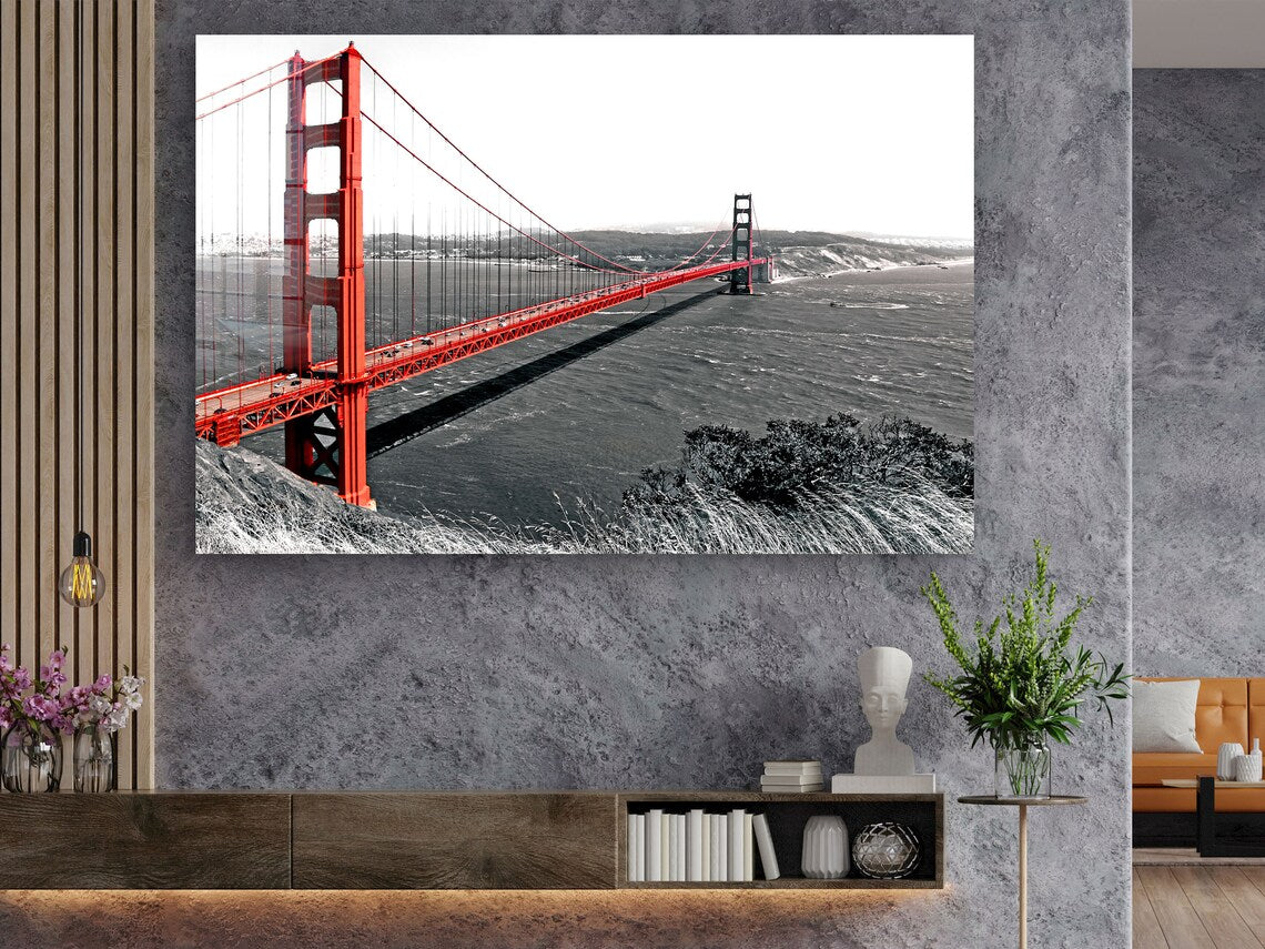 Red Golden Gate B&W Print Tempered Glass Wall Art 100% Made in Australia Ready to Hang