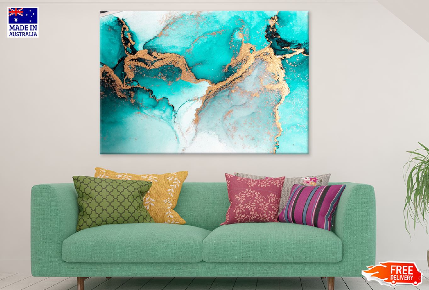 Ocean Blue & Gold Marble Abstract Design Print 100% Australian Made