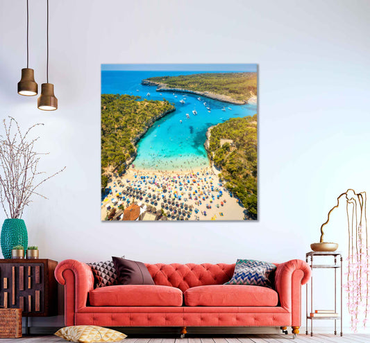 Square Canvas Bay at Sunrise & Golden Sand Ocean High Quality Print 100% Australian Made