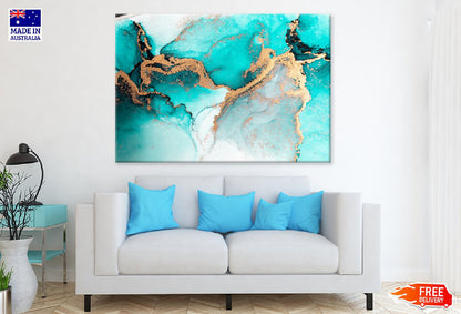 Ocean Blue & Gold Marble Abstract Design Print 100% Australian Made