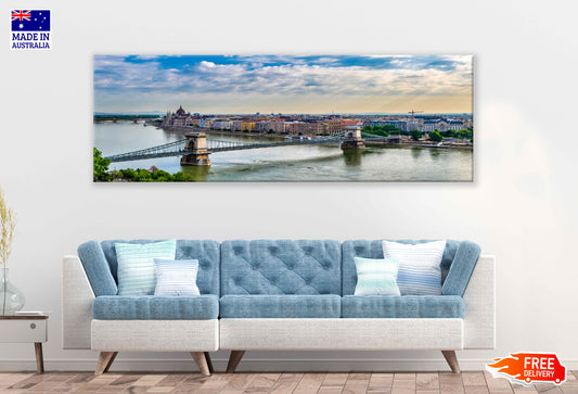 Panoramic Canvas Budapest with Bridge Sky View High Quality 100% Australian Made Wall Canvas Print Ready to Hang