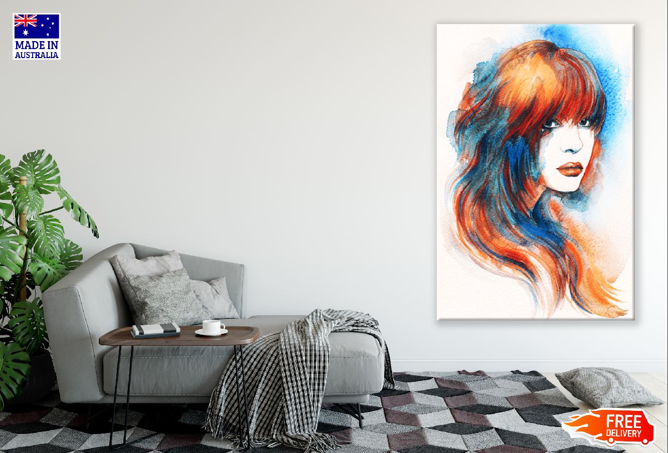 Woman with Colorful Hair Abstract Design Print 100% Australian Made